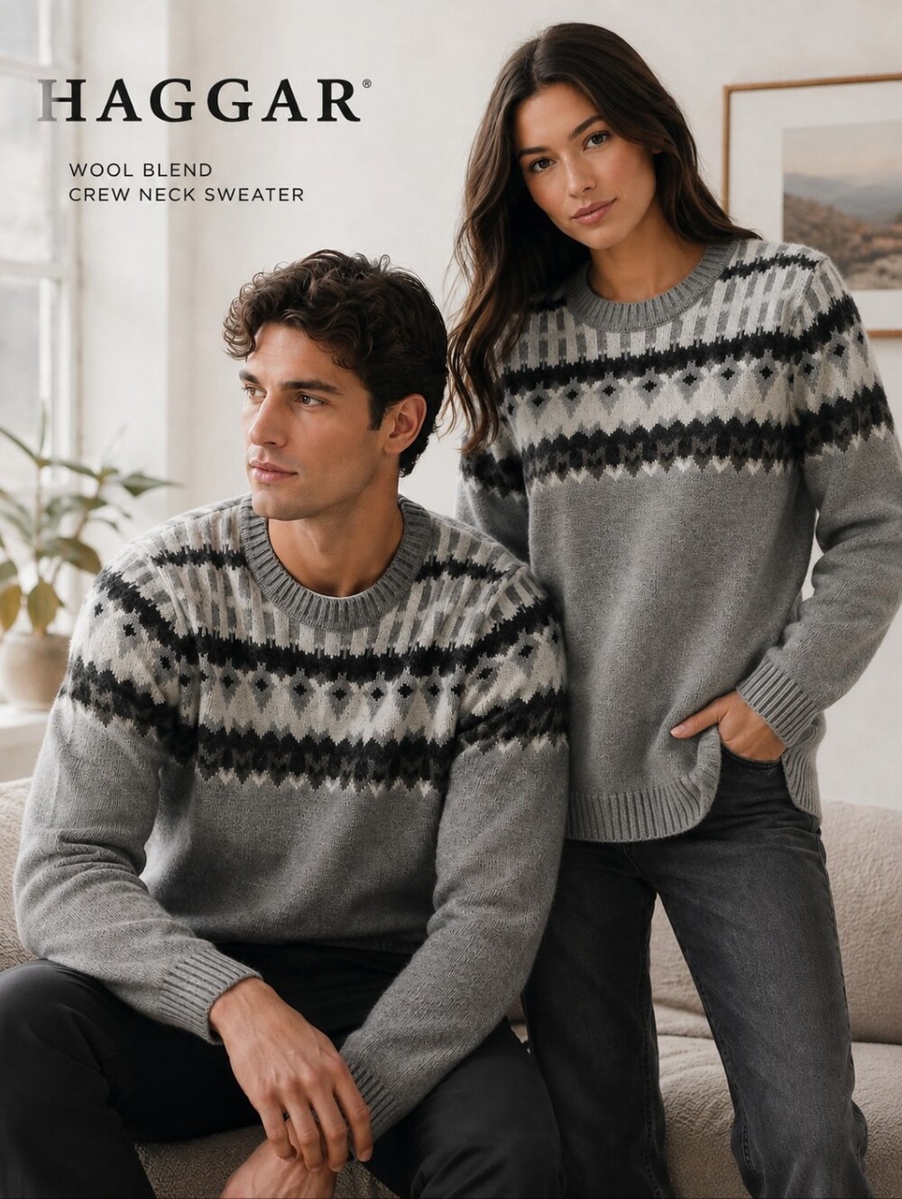 Wool Blend Nordic Style Pullover Crew Neck sweater ( men or Women) Size M/ L/XL